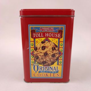 Vintage Nestle Toll House Recipe Cookies Empty Tin Red Inside