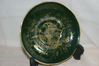 Rare Vintage Coalport Bone China Orphan Saucer - Cairo - Dark Green With Gold