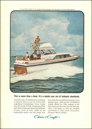 1964 Vintage Boating Ad Chris Craft Constellation,  Pretty Boat 103017