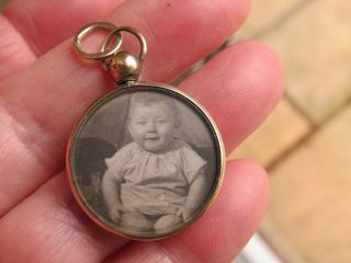 Antique Victorian Jewellery 9ct 375 Gold Double Sided Glass Photo Locket Pendant