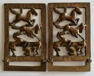 Vintage Solid Brass Folding Bookends Horse Equestrian Book End Plates