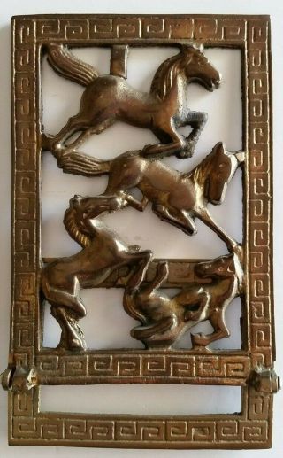 Vintage Solid Brass Folding bookends Horse Equestrian Book End Plates 2
