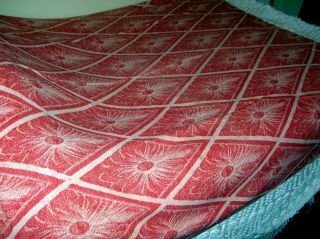 Vintage Red Cotton Camp Blanket with Diamond Star Pattern Reversible.  70 