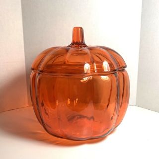 Vintage Anchor Hocking Pumpkin Orange Color Cookie Glass Jar | 8 " Tall