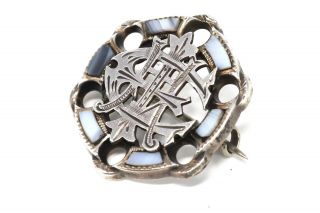 A Fine Antique Victorian Sterling Silver 925 Scottish Agate Initial Brooch 22408