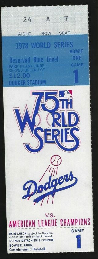 1978 Los Angeles Dodgers World Series Game 1 Ticket Stub Jackson Lopes Baker Hr