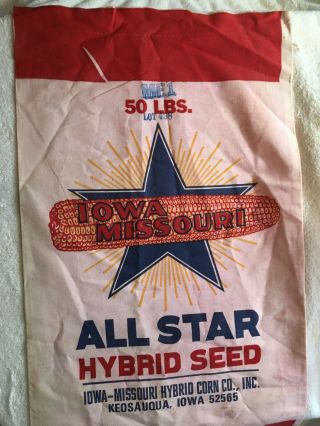 Iowa Missouri All Star Hybrid Corn Keosauqua Iowa Vintage Seed Sack,  Cloth Empt