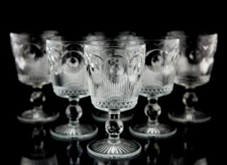 Bartlett Collins Manhattan Clear Water Wine Goblets Set 6 Vintage Pressed Glass