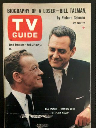 1963 Tv Guide Perry Mason Bill Talman Raymond Burr Seattle Edition