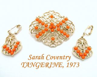 Vintage Brooch & Earrings Sarah Coventry Tangerine From 1973