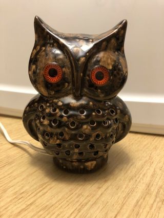 Vintage 1970s Handmade Electric Light Up Ceramic Owl Night Light Table Lamp Euc