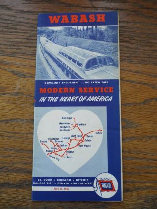1956 Wabash Domeliner Railroad Train Times Tables And Route Map Brochure