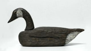 Antique Primitive Carved Wood Canadian Goose Decoy With Glass Eyes