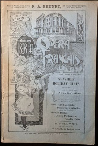 1898 - 1899 Antique Season Program French Opera House Orleans Advertisements