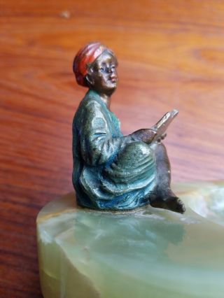 Antique Cold Painted Austrian Vienna Bronze Of A Seated Scribe Onyx Ashtray Base