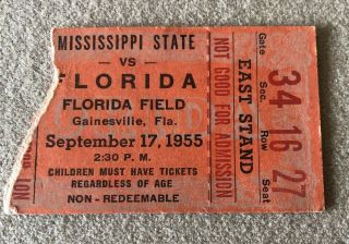 1955 Florida Gators Versus Mississippi State Bulldogs Football Ticket