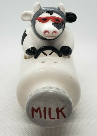 1993 Vintage Collectible Clay Art Ceramic Salt and Pepper Shakers - Cow Racer 2