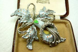 Vintage Jewellery Enamel Marcasite Orchid Lily Flower Brooch Pin Large Stunning