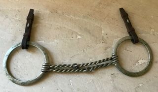 Vintage 5.  5” Double Twisted Wire Snaffle With Leather Bit Keepers,  Solid Nickel