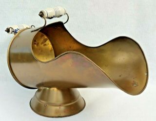 Large Antique/vtg 20 " Copper Brass Delft Handle Coal Scuttle Bucket Fireside Log