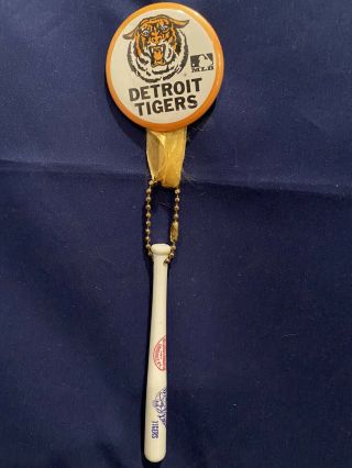 Detroit Tigers Pinback Mlb 1969 - 1970s W/ribbon & Plastic Louisville Slugger Bat