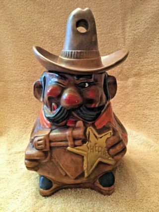 Vintage California Originals “cowboy Sheriff W/ Badge & Hole In Hat” Cookie Jar.