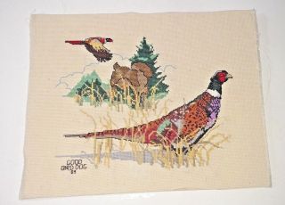 Good Bird Dog 89 Picture Cross Stitch Finished Completed Vintage Duck 14 X 11