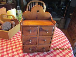 Vintage 6 Drawer Wooden Spice Box - Finish - Exc.