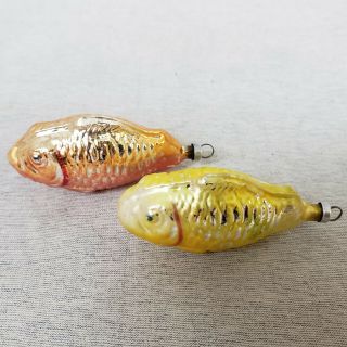 2 Vintage Austrian Glass Christmas Ornaments Red and Yellow Fish 3