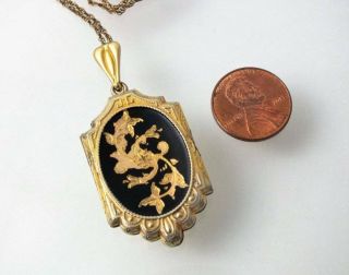 Antique Victorian Gold Filled Enamel Mourning Locket Charm Pendant Necklace 2 "