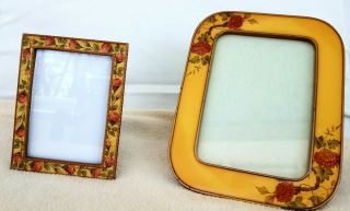 2 Vintage Photo Picture Frames Metal And Resin With Floral Graphic