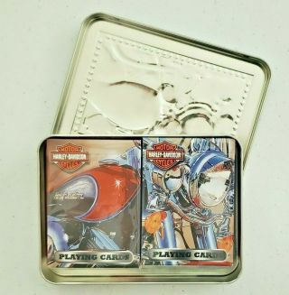 2003 Harley Davidson Collector Tin w/ 2 Decks of Playing Cards 3