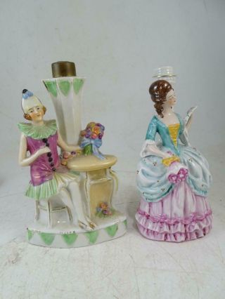 Antique Art Deco Ladies Boudoir Lamp Germany Porcelain Half Doll Vintage X2 Old