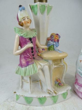 Antique Art Deco Ladies Boudoir Lamp Germany Porcelain Half Doll Vintage x2 Old 2