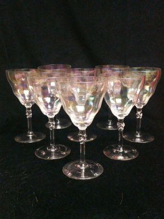 Vintage Bryce Opalescent Crystal Wine Goblets Set Of 8 Twist On Stem