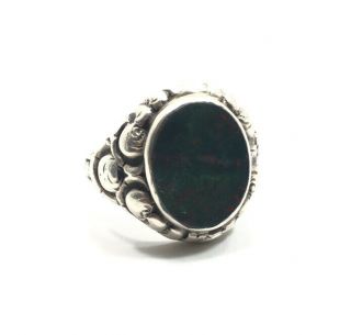 Great Vintage Victorian Sterling Silver 835 Bloodstone Mens Ring Size 9
