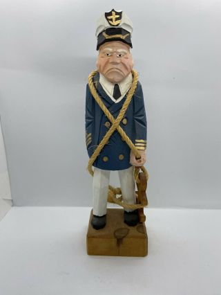 Vintage Wood Sea Ship Captain Tangled In Rope Hand Carved Novelty Humorous 12 "