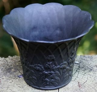Antique Wedgwood Black Basalt Jasperware Vase Raised Floral Design