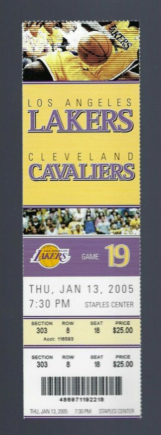 2005 Nba Cavaliers @ Lakers Full Basketball Ticket - Kobe Bryant Vs Lebron James