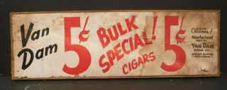 Vintage Paper On Wood Van Dam Cigars 5c Sign Grand Rapids Mi