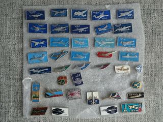 39 X Russia Aircraft Pin Badges Including Tu - 154 Tu - 144 Il - 62 An - 24 And More