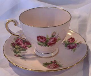 Moss Rose English Teacup And Saucer Tuscan Fine Bone China Vintage