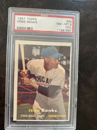 1957 Topps Ernie Banks Chicago Cubs 55 Psa 8 - Oc