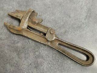Vtg Pipe Adjustable Monkey Wrench Old Antique Tool Hollow Handle 8 "