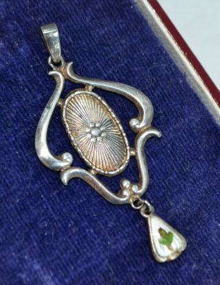 Antique Sterling Silver Charles Horner Enamel Flower Drop Lavalier Pendant - A/f