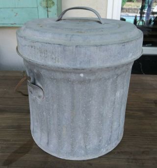 SMALL Vintage Galvanized Wire Bail Garbage Trash Can With Lid Great Cond 10 inch 2
