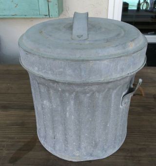 SMALL Vintage Galvanized Wire Bail Garbage Trash Can With Lid Great Cond 10 inch 3