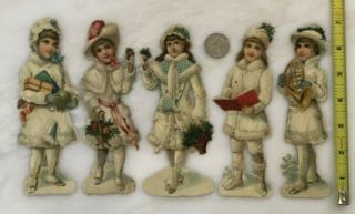 C 1900 Victorian Winter Girls Die Cut Raphael Tuck Gigantic Relief Antique Scrap