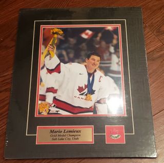 2x Mario Lemieux Team Canada 2002 Olympics 8x10 Photo Matted W/ Nameplate & Pin