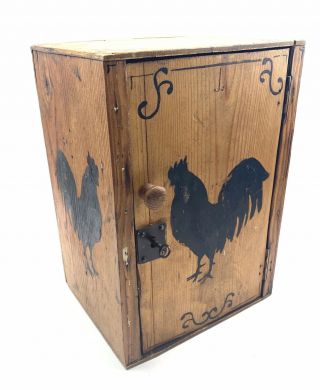 Primitive Handmade Wooden Hand Painted Cupboard Hen Decoration Rustic Country